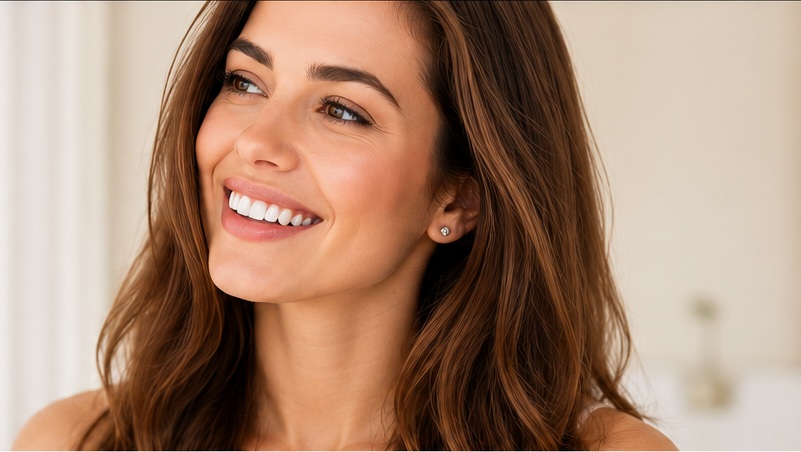 Smiling patient representing esthetic restorations by Unident Art Dental Lab